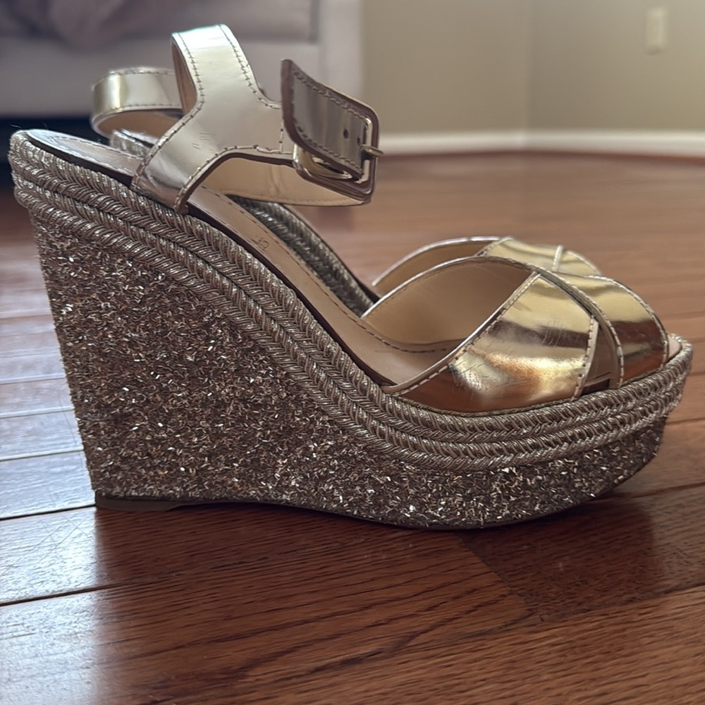 Christian louboutin espadrille glitter wedge sz 38 - Picture 7 of 14